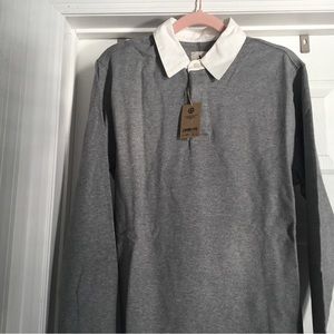 Amazon Men’s gray button up white Collar sweater, long sleeve. 100% Organic